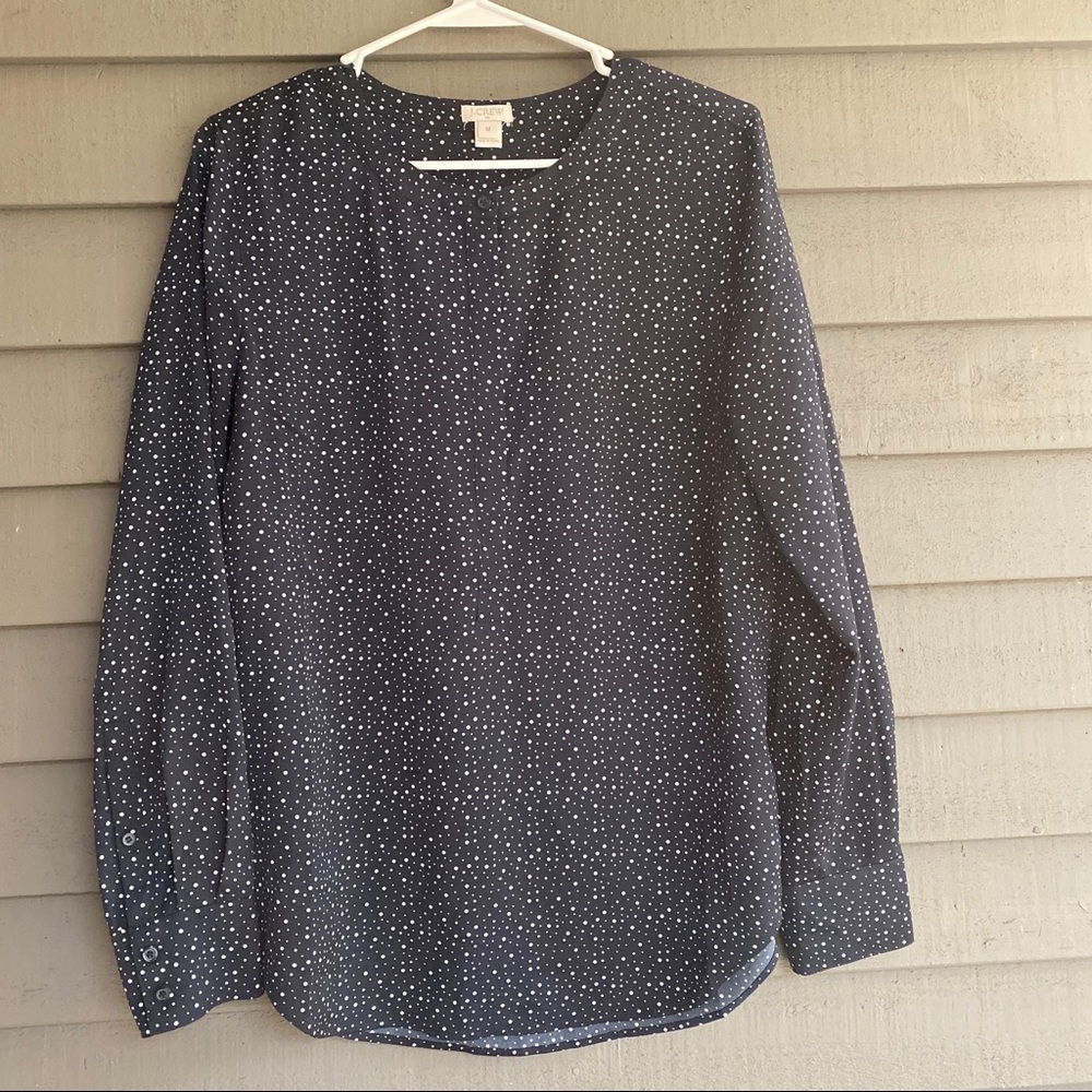 J.Crew Drapey Henley Printed Blouse M Navy Dots